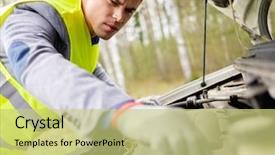  Presentation with roadside - Presentation theme featuring assistant - man fixing broken car background and a yellow colored foreground