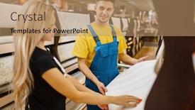  Presentation with female - Colorful theme enhanced with assistant-and-female-customer-choosing backdrop and a coral colored foreground