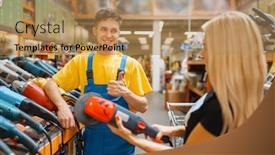  Presentation with hardware - Slides consisting of assistant and female purchaser in hardware store background and a coral colored foreground