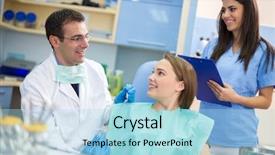 Presentation with dental radiology dentist and assistant - PPT theme enhanced with assistant and young client satisfied background and a light blue colored foreground