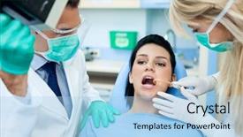  Presentation with dental radiology dentist and assistant - Colorful slide set enhanced with assistant carrying out a thorough backdrop and a  colored foreground