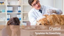  Presentation with golden trophy on the purple - Slides having assistant checking up gold background and a coral colored foreground