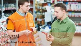  Presentation with helping man mouintain - Amazing presentation theme having shopping hardware assistant helping man backdrop and a coral colored foreground