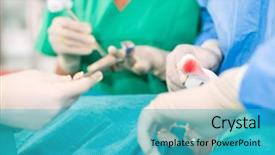  Presentation with surgery room - Slides with assistant holding a cotton swap background and a  colored foreground