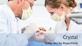 Presentation with dental assistant - Audience pleasing slide deck consisting of assistant in a dental backdrop and a light blue colored foreground
