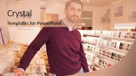  Presentation with thrift shop - Colorful slide set enhanced with assistant manager - shop owner posing backdrop and a coral colored foreground