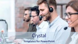  Presentation with call center performance reporting - Cool new slide set with assistant manager - side view the call center backdrop and a sky blue colored foreground