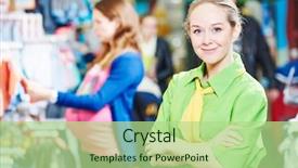  Presentation with sales projection - Amazing PPT theme having assistant or seller in baby backdrop and a mint green colored foreground