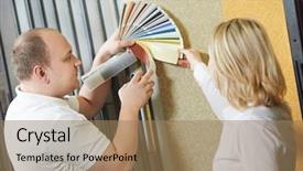  Presentation with painting walls paint roller - Colorful PPT layouts enhanced with assistant seller help choosing paint backdrop and a coral colored foreground