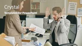  Presentation with contract - Slide deck having assistant-showing-contract-to-manager background and a coral colored foreground