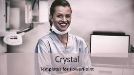  Presentation with dental assistant - Beautiful theme featuring assistant standing with arms cross backdrop and a soft green colored foreground