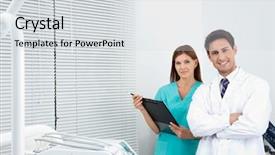  Presentation with dental assistant - Colorful PPT layouts enhanced with assistant with clipboard in dental backdrop and a light gray colored foreground