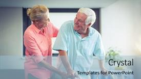  Presentation with helping man - PPT theme consisting of man to walk with walker background and a light blue colored foreground