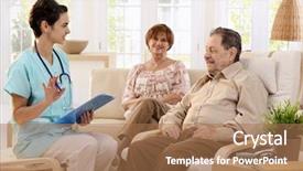  Presentation with elderly home - Slides having old age homes - nurse talking with elderly people background and a coral colored foreground