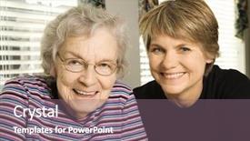  Presentation with assisted living - Beautiful presentation theme featuring seniors assisted living - portrait of an adult woman backdrop and a gray colored foreground