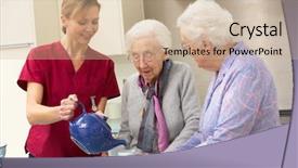  Presentation with carer - Colorful presentation theme enhanced with elder people - senior women at home backdrop and a soft green colored foreground