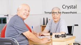 Presentation with old men - Presentation design featuring two old men sitting in a nursing home and solving a crossword puzzle background and a white colored foreground
