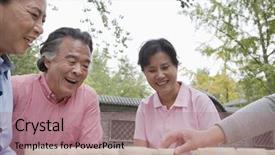 Presentation with assisted living - Audience pleasing presentation design consisting of assisted living china - group of mature people playing backdrop and a coral colored foreground