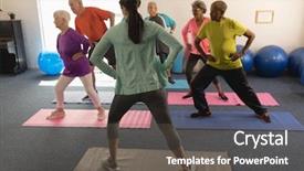  Presentation with senior fitness - Theme having rear view of young female background and a dark gray colored foreground