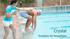  Presentation with swim - Presentation theme consisting of assisting senior man in swimming background and a  colored foreground