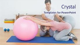 Presentation with gym ball - Audience pleasing slide set consisting of assisting senior woman with yoga backdrop and a sky blue colored foreground