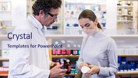  Presentation with drug pharmacy - Colorful slides enhanced with assisting the bottle of drug backdrop and a sky blue colored foreground