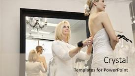  Presentation with bride - Audience pleasing presentation consisting of assisting young bride getting dress backdrop and a soft green colored foreground