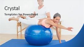  Presentation with gym ball - Cool new slide set with assisting young woman with yoga backdrop and a white colored foreground