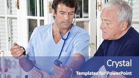  Presentation with assistive device - Audience pleasing theme consisting of assistive device - doctor taking the blood pressure backdrop and a ocean colored foreground