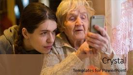  Presentation with assistive device - Beautiful presentation design featuring assistive device - elderly woman looks backdrop and a coral colored foreground