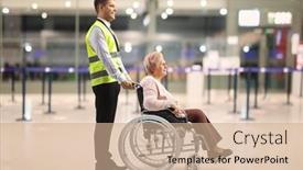  Presentation with worker - Slide set consisting of assitance-worker-helping-an-elderly background and a coral colored foreground