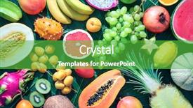  Presentation with palm leaves - Cool new slide deck with assorted - assortment of tropical fruits backdrop and a shamrock green colored foreground