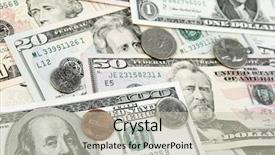  Presentation with european union banknotes and coins - Slide deck having assorted american banknotes and coins background and a  colored foreground