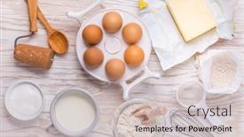 Presentation with baking utensils - Presentation design having assorted-baking-ingredients-and-kitchen background and a soft green colored foreground