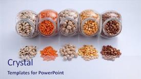  Presentation with container - Audience pleasing slide deck consisting of assorted beans in a galss backdrop and a  colored foreground