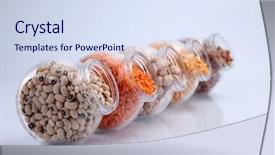  Presentation with container - PPT theme featuring assorted beans in a galss background and a  colored foreground