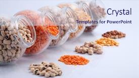  Presentation with ship grain container - Amazing PPT theme having assorted beans in a galss backdrop and a sky blue colored foreground