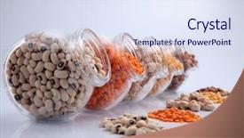  Presentation with intermodal transport container terminal - Slide deck having assorted beans in a galss background and a  colored foreground