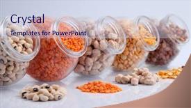  Presentation with ship grain container - Theme having assorted beans in a galss background and a  colored foreground