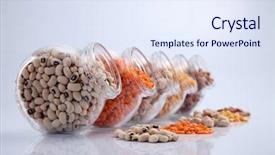  Presentation with container - Slide deck enhanced with assorted beans in a galss background and a  colored foreground