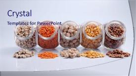  Presentation with container - PPT theme with assorted beans in a galss background and a  colored foreground
