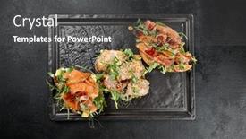  Presentation with fish tuna - Slide deck with assorted-bruschetta-in-black-concrete background and a dark gray colored foreground