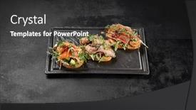  Presentation with tuna fish - Presentation theme enhanced with assorted-bruschetta-in-black-concrete background and a dark gray colored foreground
