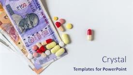  Presentation with cheap - Slide deck enhanced with assorted-capsules-and-tablets-placed background and a sky blue colored foreground