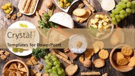  Presentation with appetizer - Slide deck having assorted cheese and appetizer background and a coral colored foreground