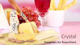  Presentation with table grape - Beautiful slide deck featuring assorted cheese plate grape and wine glass on table on light background backdrop and a blonde colored foreground
