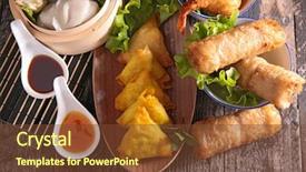  Presentation with food dimsum - Presentation theme enhanced with assorted chinese food background and a tawny brown colored foreground