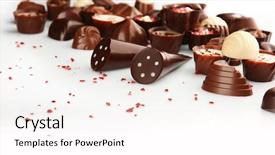  Presentation with white chocolate - Slide deck having assorted chocolate candies isolated on white background and a pink colored foreground