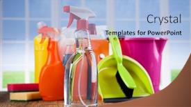  Presentation with equipment - PPT theme enhanced with assorted-cleaning-products-equipment-background background and a light blue colored foreground