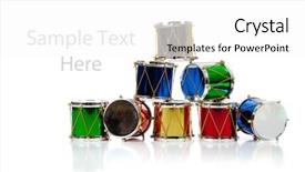  Presentation with red gold white - Colorful theme enhanced with assorted colored miniature christmas drums backdrop and a white colored foreground